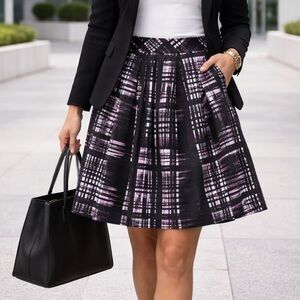 Banana Republic Plaid A-Line Lined Silk Blend Skirt Abstract Print Knee Length